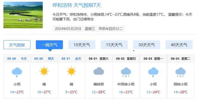 东胜天气预报（呼和浩特天气预报）